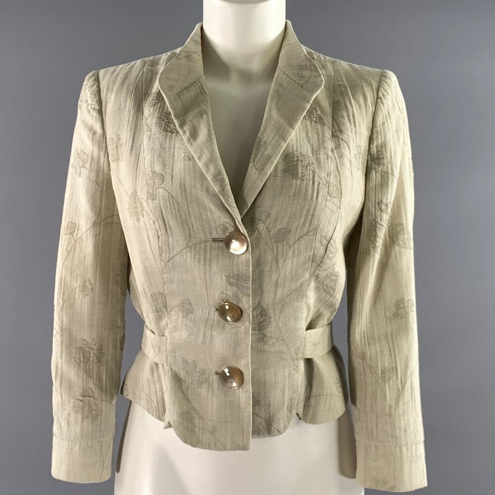 GIORGIO ARMANI Size 2 Cream Cotton Blend Floral Jacket